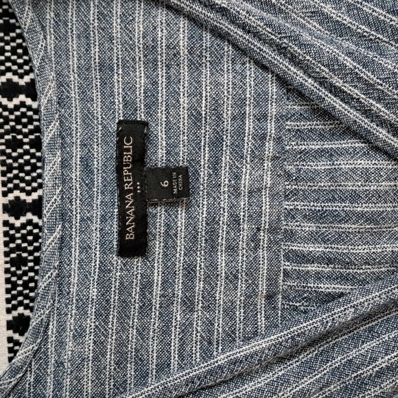 Banana Republic linen viscose blue white stripe faux wrap cap sleeve maxi sz6 - Picture 9 of 15